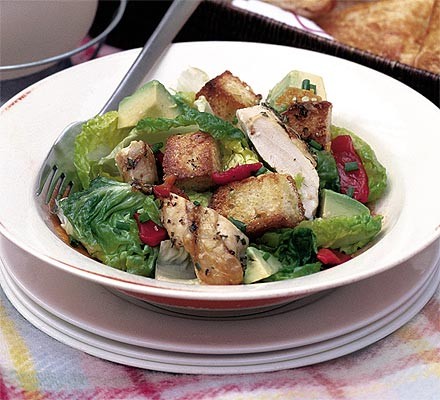 Lemon chicken salad with crunchy croutons recipe 