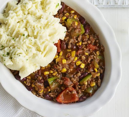Chilli bean bake with soured cream mash recipe 