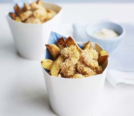 Cheat's scampi with chunky chips recipe