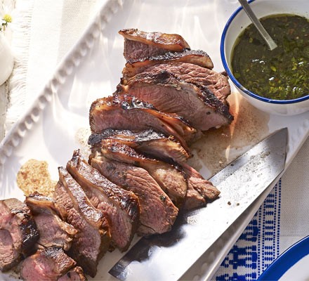 Barbecued lamb with sweet mint dressing recipe 