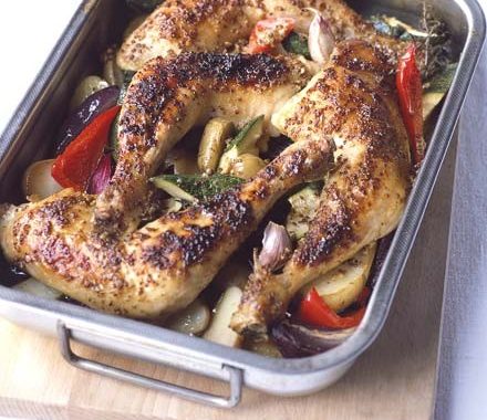Maple roast chicken with potatoes & thyme recipe