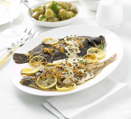 Lemon sole with crab & tarragon butter sauce recipe 