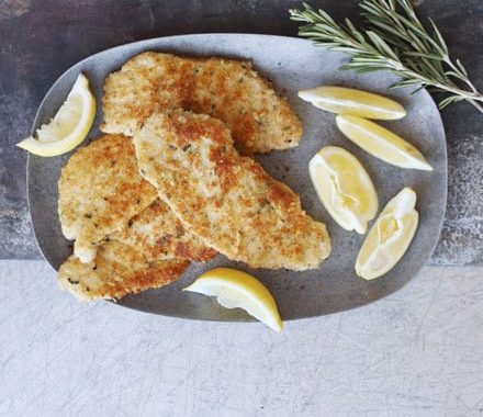 Lemon, Parmesan & pine nut crumbed pork escalopes recipe