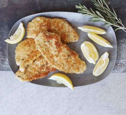 Lemon, Parmesan & pine nut crumbed pork escalopes recipe 