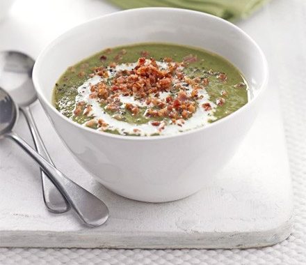 Creamy lentil & spinach soup with bacon recipe