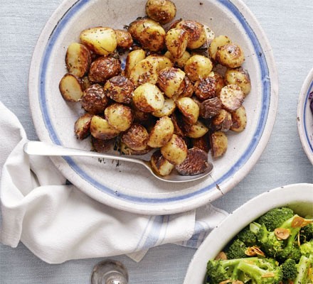 Mustard-glazed roast new potatoes recipe 