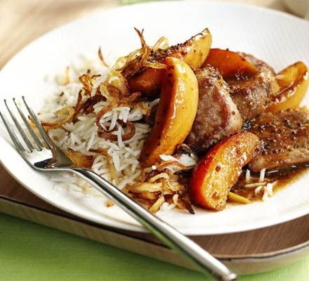 Sticky maple pork with apples recipe 