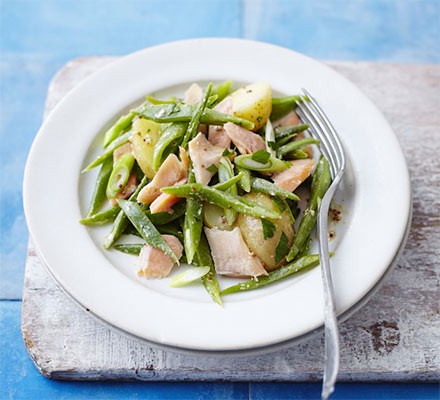 Runner bean, smoked trout & potato salad recipe 