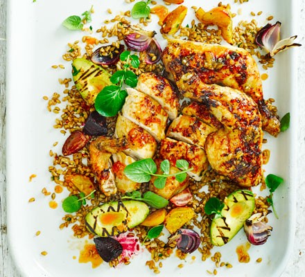 Sticky citrus chicken with griddled avocado & beet salad recipe 