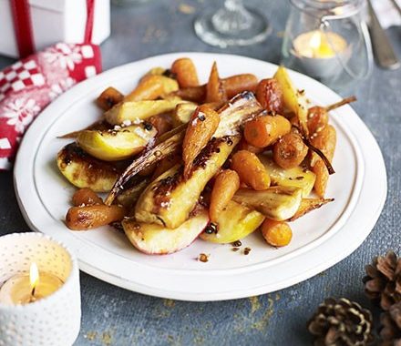 Sticky roasted parsnips, Chantenay carrots & apples recipe