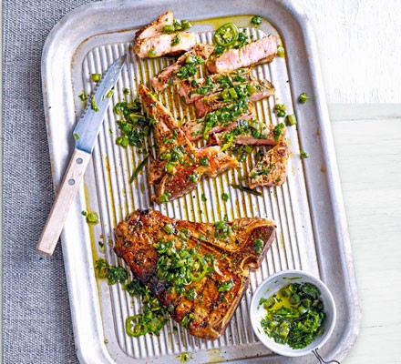Veal chops with spinach & green pepper salsa recipe 