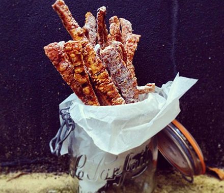 Spiced pork crackling straws recipe