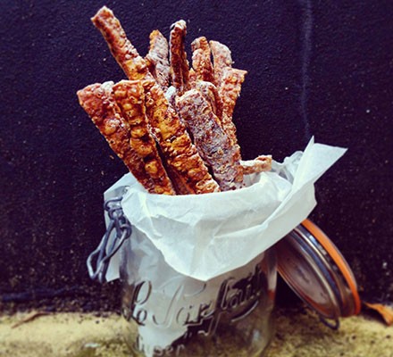 Spiced pork crackling straws recipe 