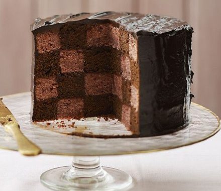 Chocolate, raspberry & rose battenberg gateau recipe