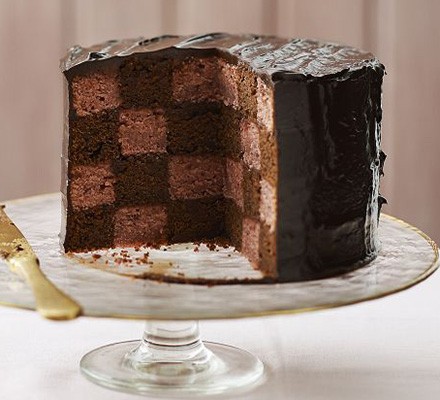 Chocolate, raspberry & rose battenberg gateau recipe 