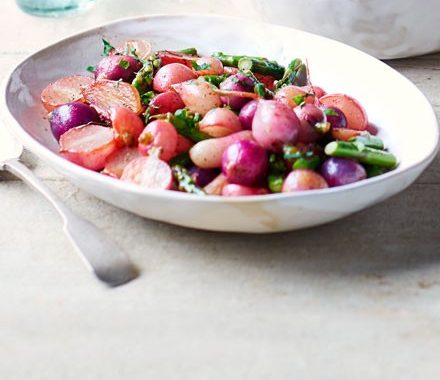 Brown-butter basted radishes & asparagus recipe