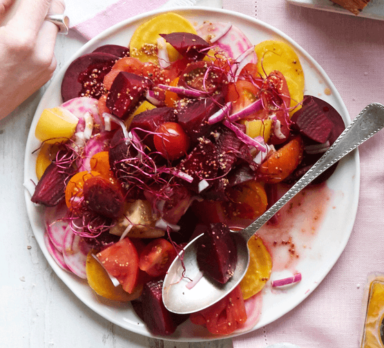 Heirloom tomato, beet & red onion salad recipe 