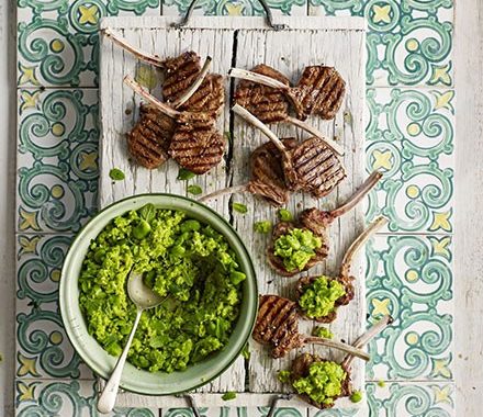 Lamb lollipops with smashed minty broad beans recipe