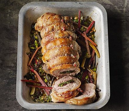 Chard-stuffed roast lamb recipe