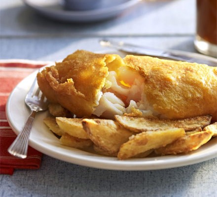 Golden beer-battered fish with chips recipe 