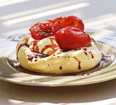 Brown sugar meringues with red wine plums recipe 