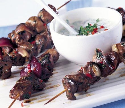Mary's chilli lamb skewers with minted yogurt cooler recipe