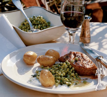 Grilled duck breast with minted peas recipe 