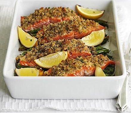 Pepper & lemon crusted salmon with asparagus recipe