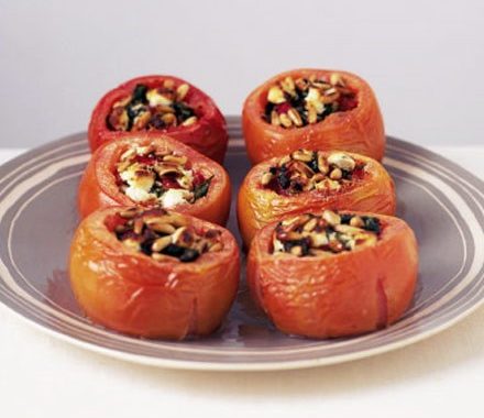 Roasted pepper & goat's cheese stuffed tomatoes recipe