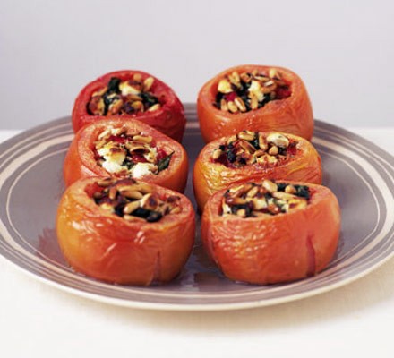Roasted pepper & goat's cheese stuffed tomatoes recipe 
