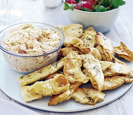 Smoked salmon & bean dip with crispy pittas recipe