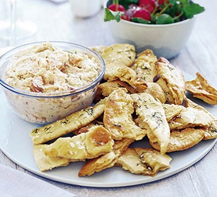 Smoked salmon & bean dip with crispy pittas recipe 