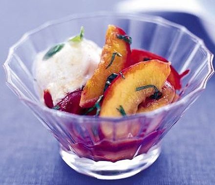 Warm peaches with basil & honey recipe