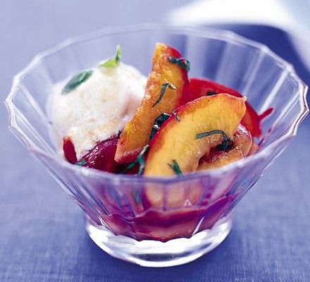 Warm peaches with basil & honey recipe 
