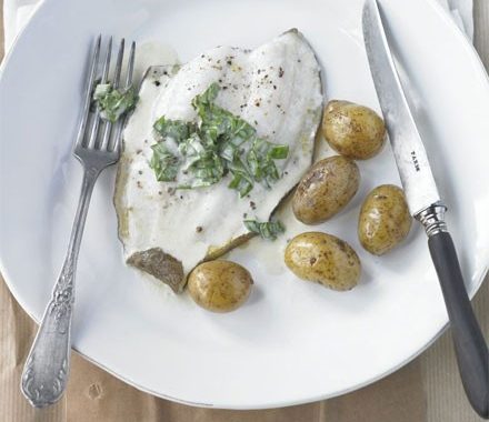 Baked lemon sole with sorrel sauce recipe