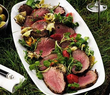 Mustard crusted fillet of beef with deli salad recipe
