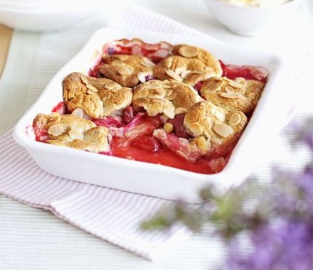 Rhubarb & strawberry cobbler with orange cream recipe