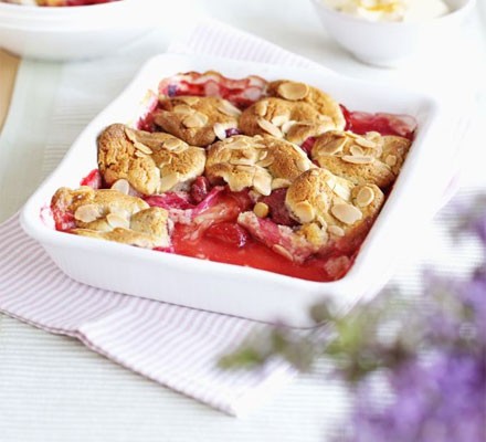 Rhubarb & strawberry cobbler with orange cream recipe 