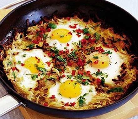 Potato cake with chilli eggs recipe