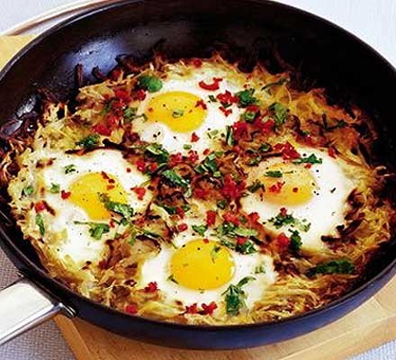 Potato cake with chilli eggs recipe 
