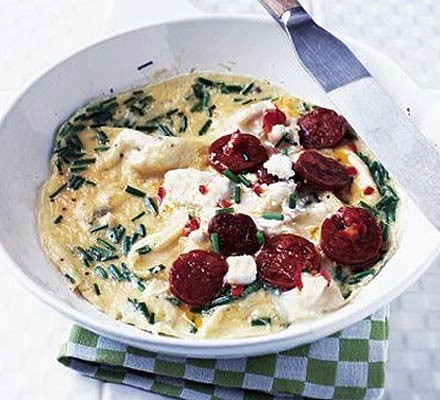 Goat's cheese & chorizo omelette recipe 