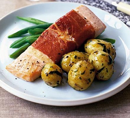 Pancetta-wrapped salmon recipe 