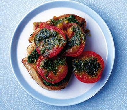 Grilled pesto tomatoes on toast recipe