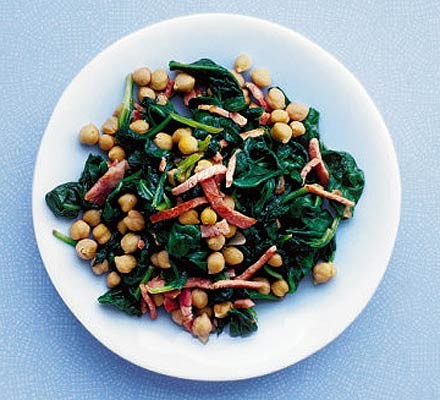 Hot chickpeas with spinach & bacon recipe 