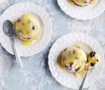 Little blueberry puddings with lemon curd sauce recipe