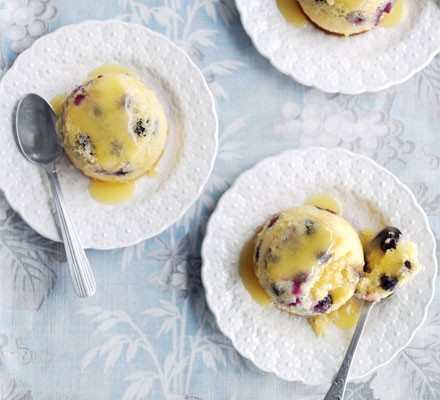 Little blueberry puddings with lemon curd sauce recipe 