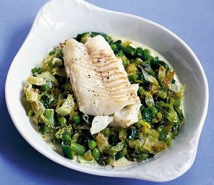 Fish with peas & lettuce recipe