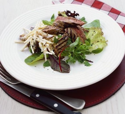 Pan-fried steak & parsnip salad recipe 