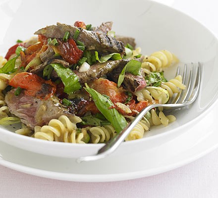 Hot BBQ beef, horseradish & pasta salad recipe 