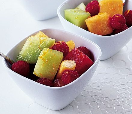 Melon, orange & raspberry cups recipe